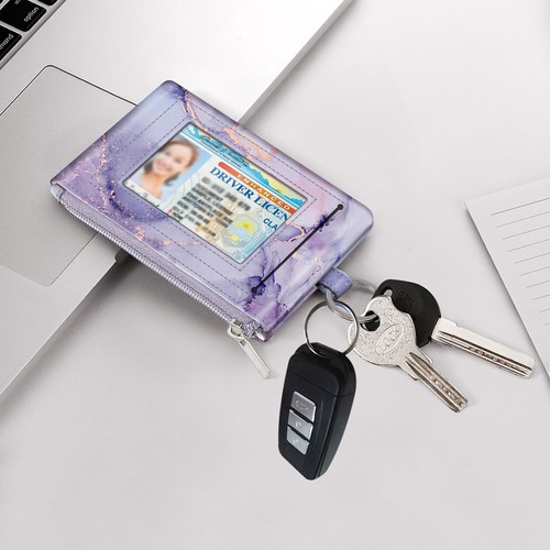 Slim Coin Purse Wallet RFID BLOCKING ID Window Card Holder Zipper +Key Chain
