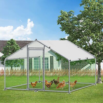 Large Metal Chicken Coop Hen Run House Spire Walk-in Poultry Cage with Cover