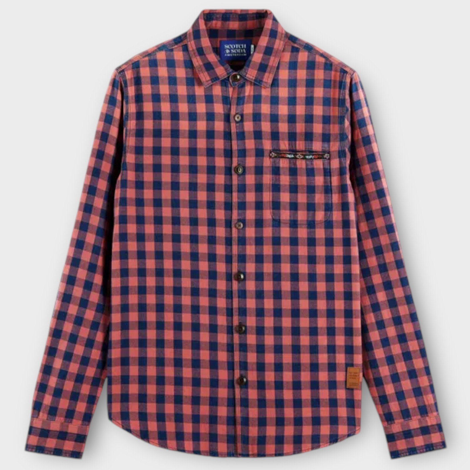 $158 Scotch & Soda Shirt Mens Large Blue Pink Check Slim