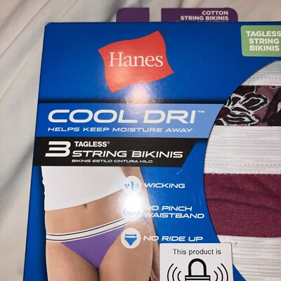 XL/8 Hanes TAGLESS String Bikinis COOL DRI Sport Styling Cotton Panties 3 Count