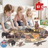 THINKBAY 12PCS Large North American Animal Figurines and 67PCS Large Woodland Jigsaw Puzzles Toys for Preschool Kids Toddlers, Ideal Realistic Safari Animals Toys Gift for Toddlers Kids