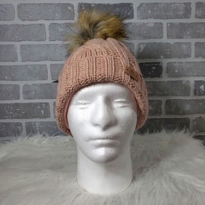 Trespass Hat Womens One Size Antique Rose Sequins Lillia Lined Knit  Fur Pom