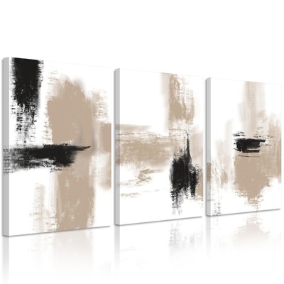 Beige Abstract Wall Art Painting Set of 3 Framed Neutral Canvas Wall Art Prin...