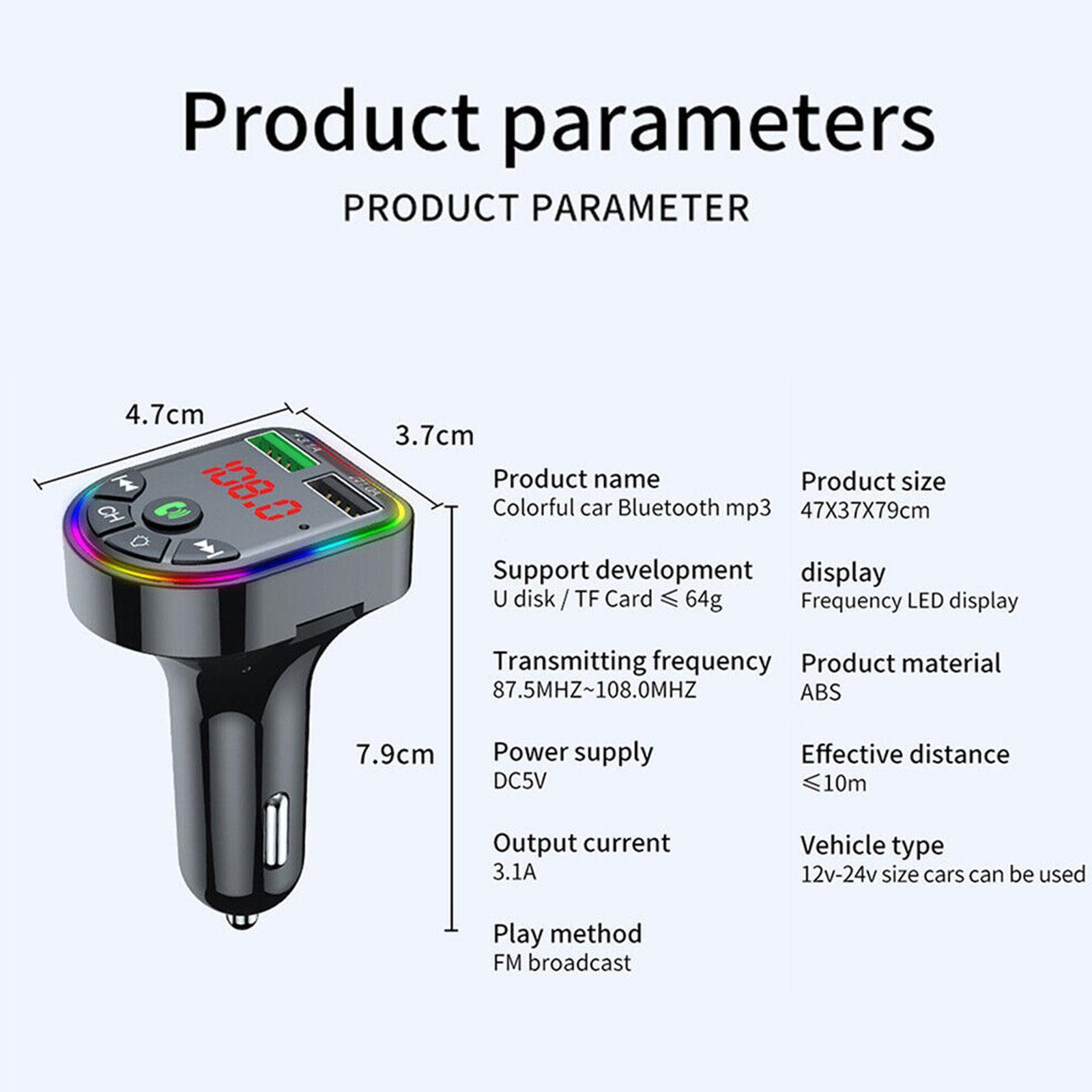 Wireless Bluetooth 5.0 Car FM Transmitter MP3 Player Light Charger Kit 2USB D7C7