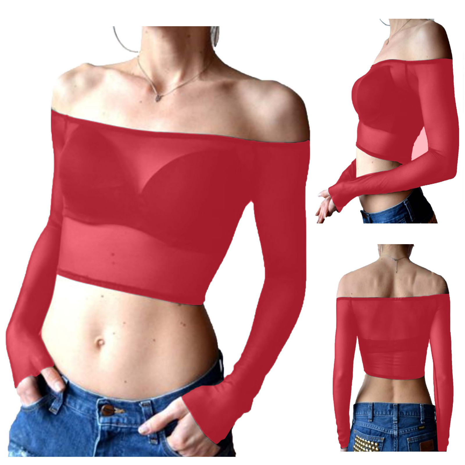 red mesh top long sleeve