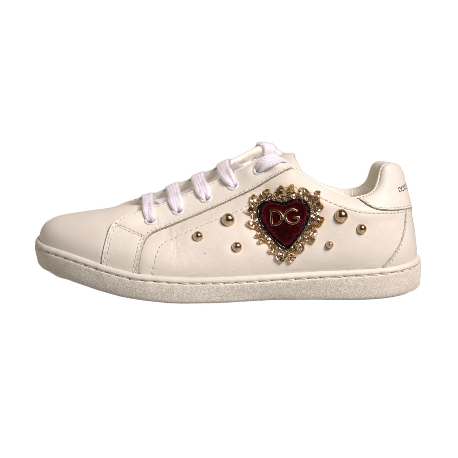 DOLCE & GABBANA Kids Shoes White Leather Sacred Heart Studs