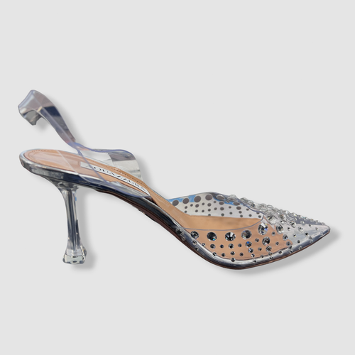 $1250 Aquazzura Women Silver Starburst Embellished Slingback