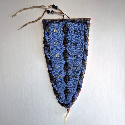 Antique Northern Plains (Assiniboine/Cree?) Beaded Panel, Horse Tracks, ca 1890s