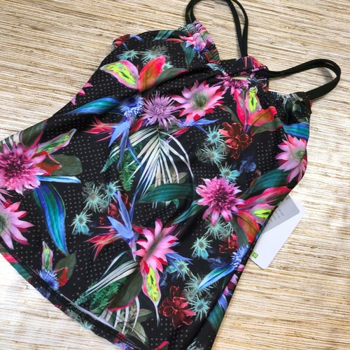 2552 NEXT botanix shirred Tankini top BLACK FLORAL size XS