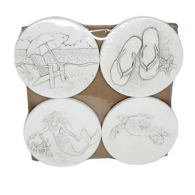 Drink Cup Coasters Beach Nautical Turtle Mermaid Sandals Round Clay McCarter 