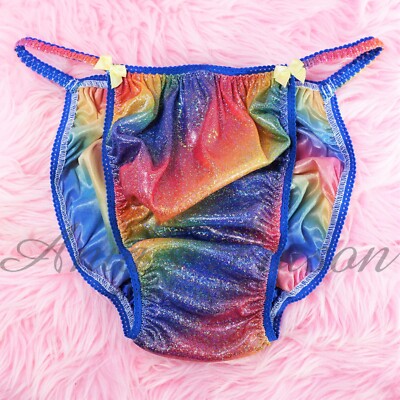 Satin Foil Panties for MEN RAINBOW WETLOOK Sissy shiny soft string bikini S-2XL