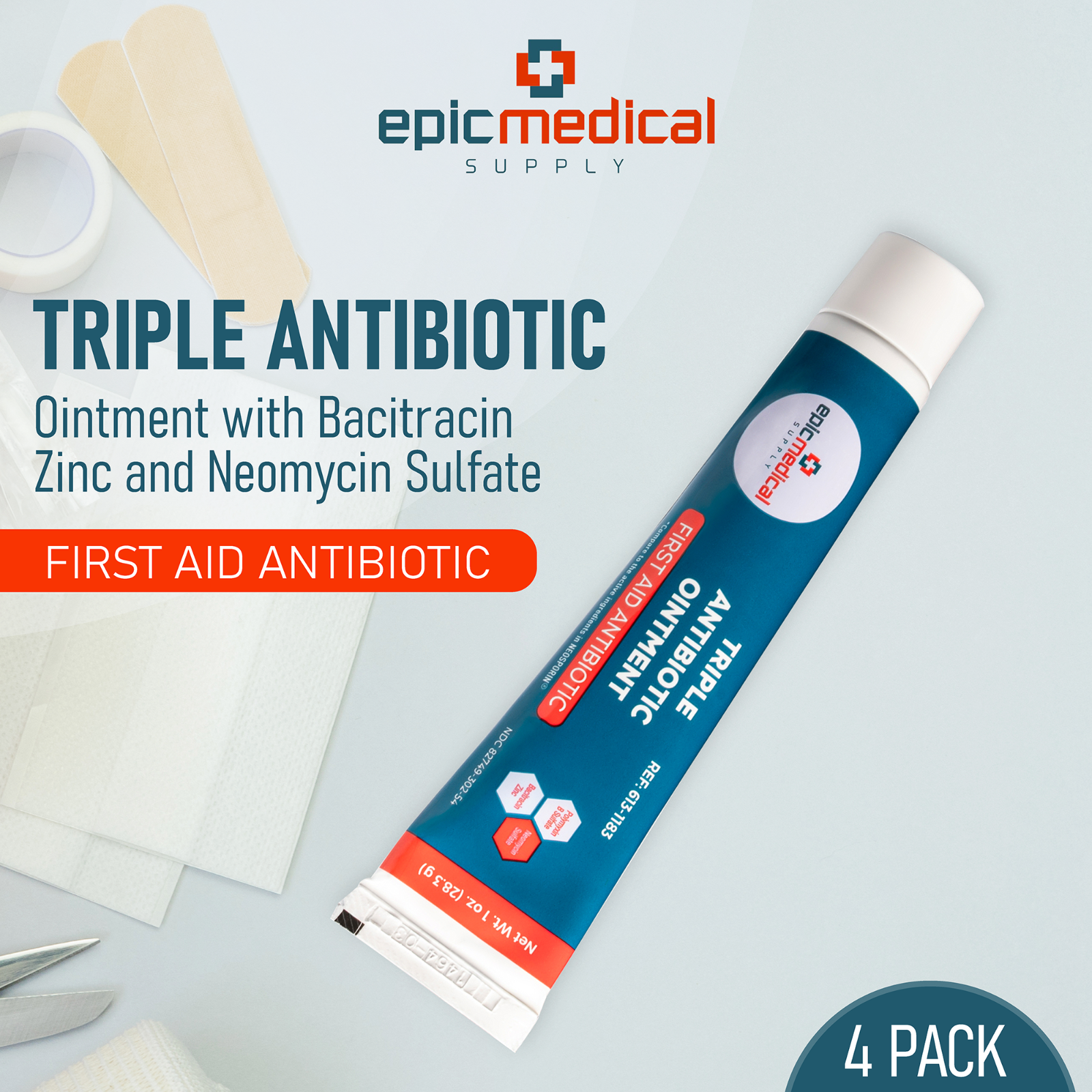 Epic Medical Supply Triple Antibiotic Ointment 1 oz Tube 4 Pack