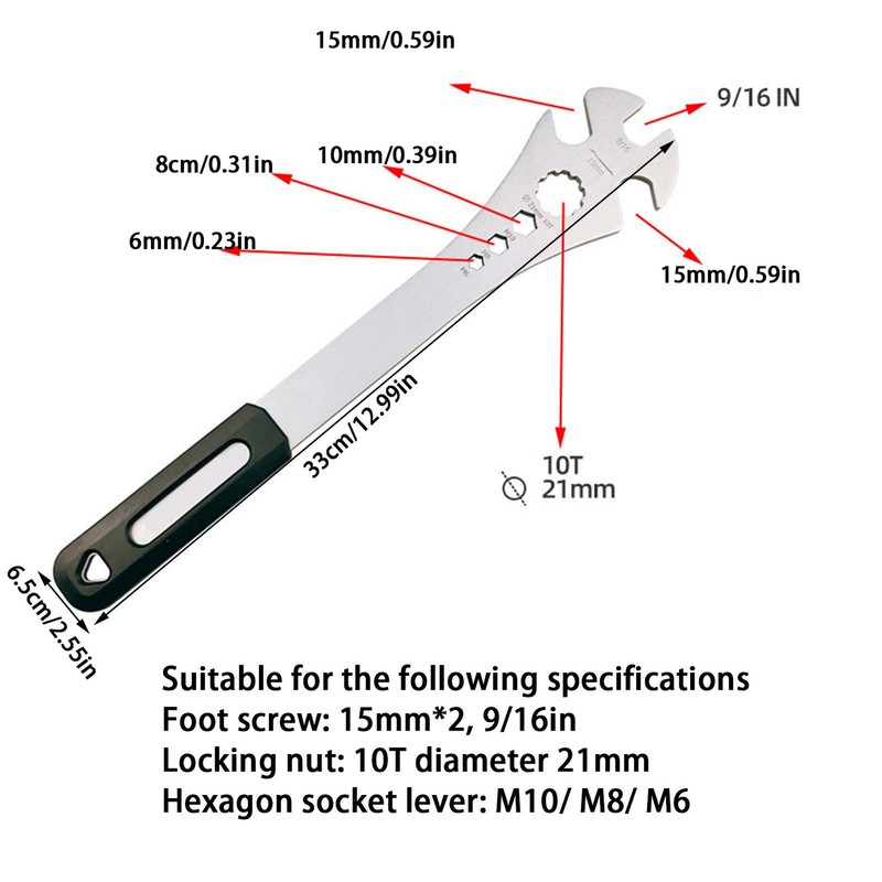 Bicycle Foot Pedal Wrench 15mm Spanner Alloy Steel Long Handle Bikes Repair Tool
