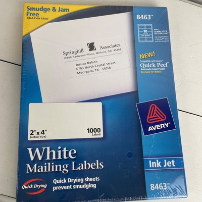 Avery Shipping Labels 8463 for Inkjet Printers 2'' x 4'' 1000 Labels Quick Dry