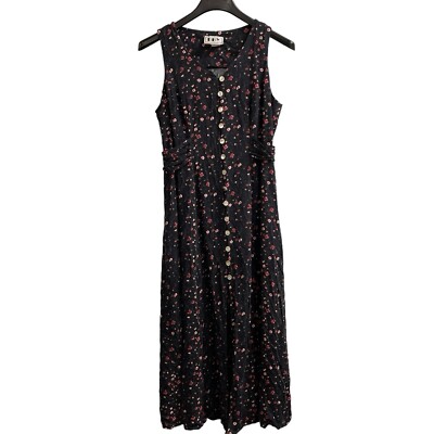 Vintage DBY Maxi Dress Womens 12 Dark Floral Sleeveless Button Down Goth Y2K 90s