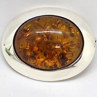 Vintage Large Baltic Amber Sterling Silver Pin Brooch Fine Jewelry Gemstone