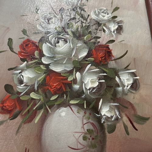 Artist signed Vintage Painting on Canvas “ Red and White Roses "Still Life Frame