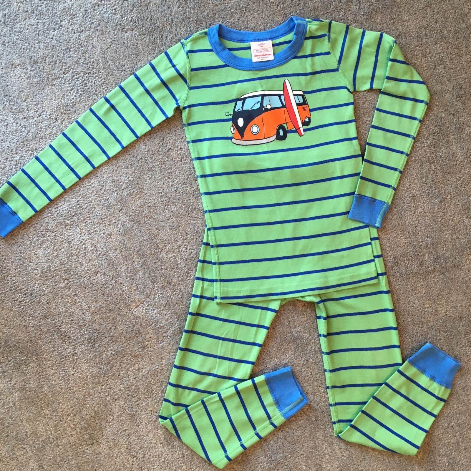 Hanna Andersson kids long john pajamas Surf Bus 130 cm Size 8 Organic Cotton