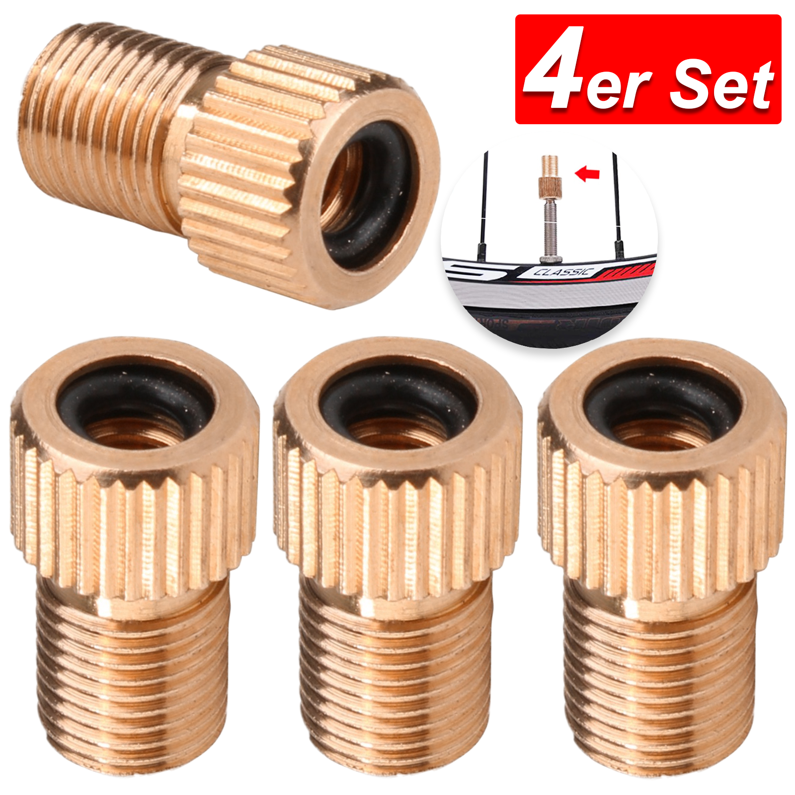 4x Fahrrad Ventiladapter DV SV Ventil Adapter Dunlop Sclaverand Autoventil