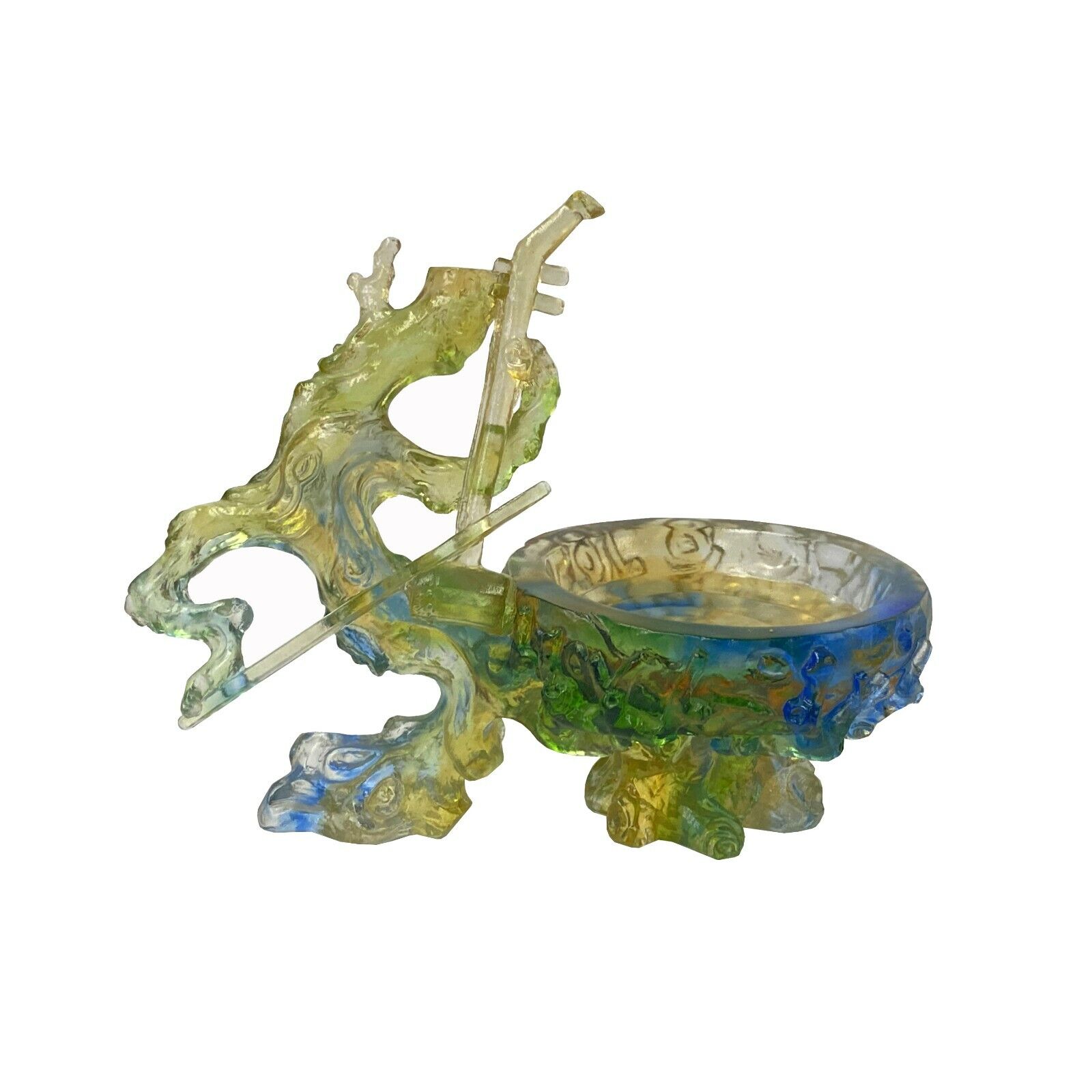 Crystal Glass Liuli Pate-de-verre Green Tree Stem Pipa Display Figure ws2132S Crystal Glass Liuli Pate-de-verre Green Tree Stem Pipa Display Figure ws2132S