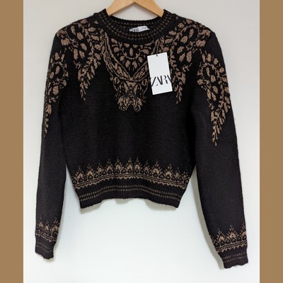 New ⭐ ZARA Black Gold Metallic Thread 