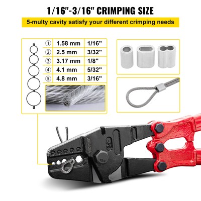 24'' Hand Swager Swaging Crimping Tool for Wire Rope Cable Swage 1/16''- 3/16''
