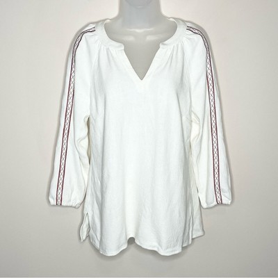 NWT Soft Surroundings Ecru Mirage Loose Pullover Embroidered Top Size XS