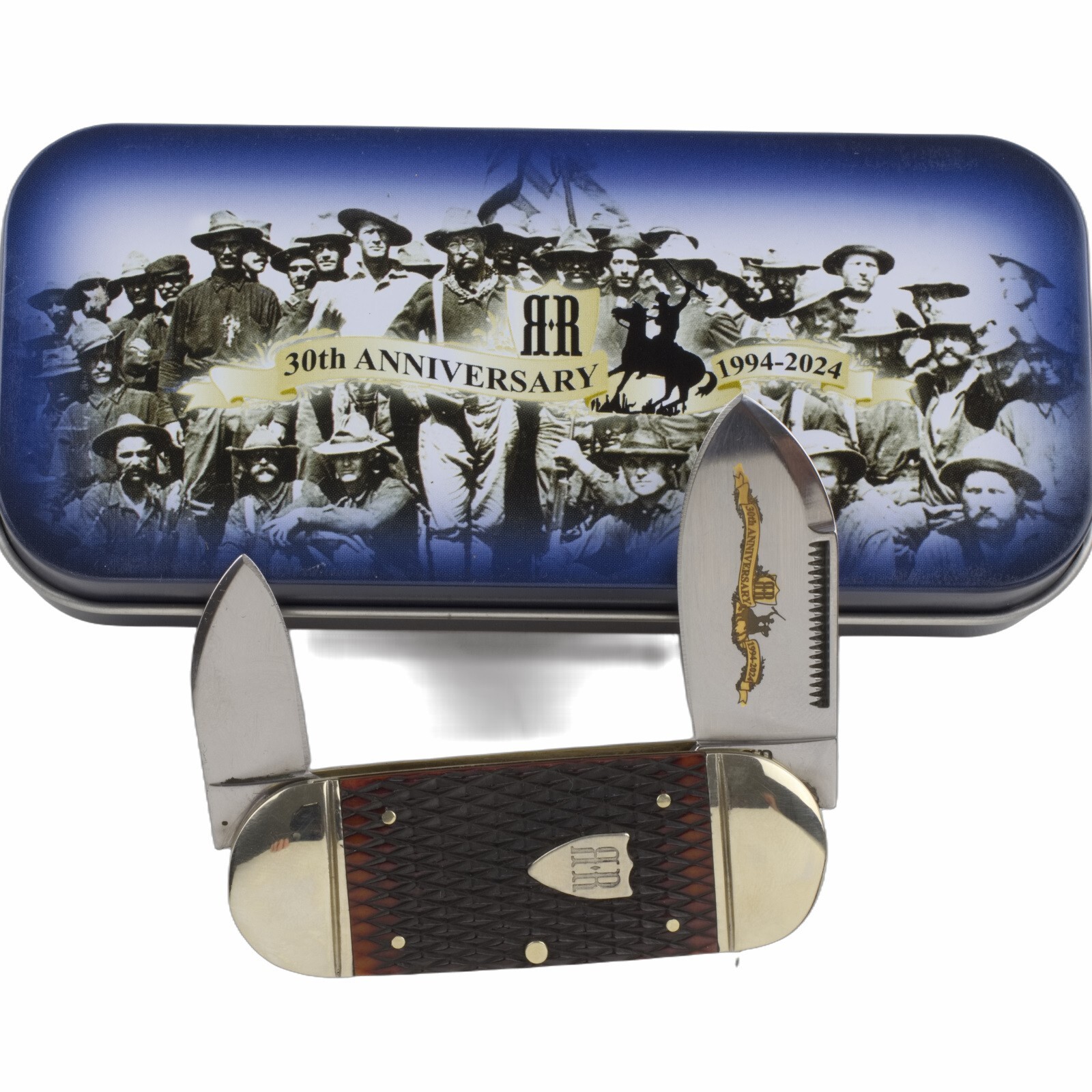 Rough Ryder 30th Anniversary Sunfish Folding Knife Brown Checkered Bone RR2631