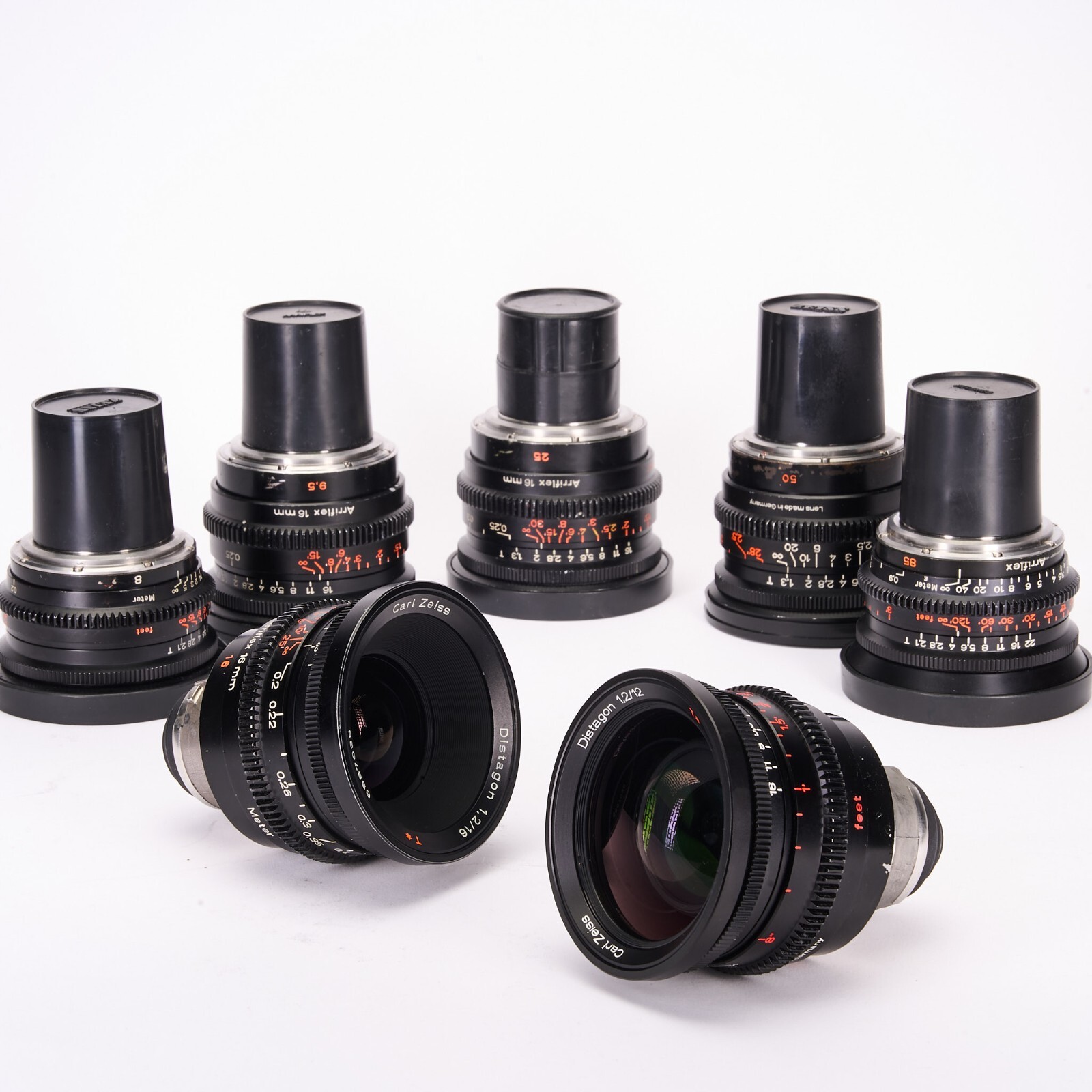 Arriflex/Zeiss 16mm MKI Lens Set, 8mm, 9.5mm, 12mm, 16mm, 25mm