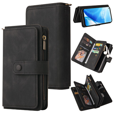 For OnePlus Nord N200 N100 CE 5G 9 Pro 15 Cards Zipper Wallet Case Hand Strap