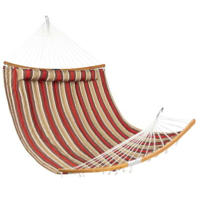 2-Person Portable Quilted Hammock W/ Curved Bamboo Spreader Bar, Pillow, Carry -