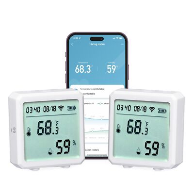 Geeni Smart Temperature and Humidity Monitor Sensor 2 Pack - Indoor Wireless ...