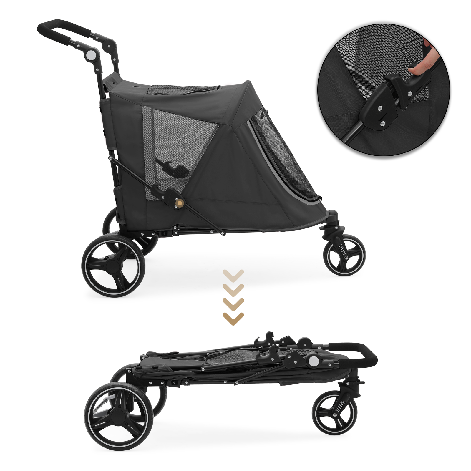 Folding 3-Wheel Dog Stroller Breathable Pet Travel Carrier w/Skylight+Wheel Lock