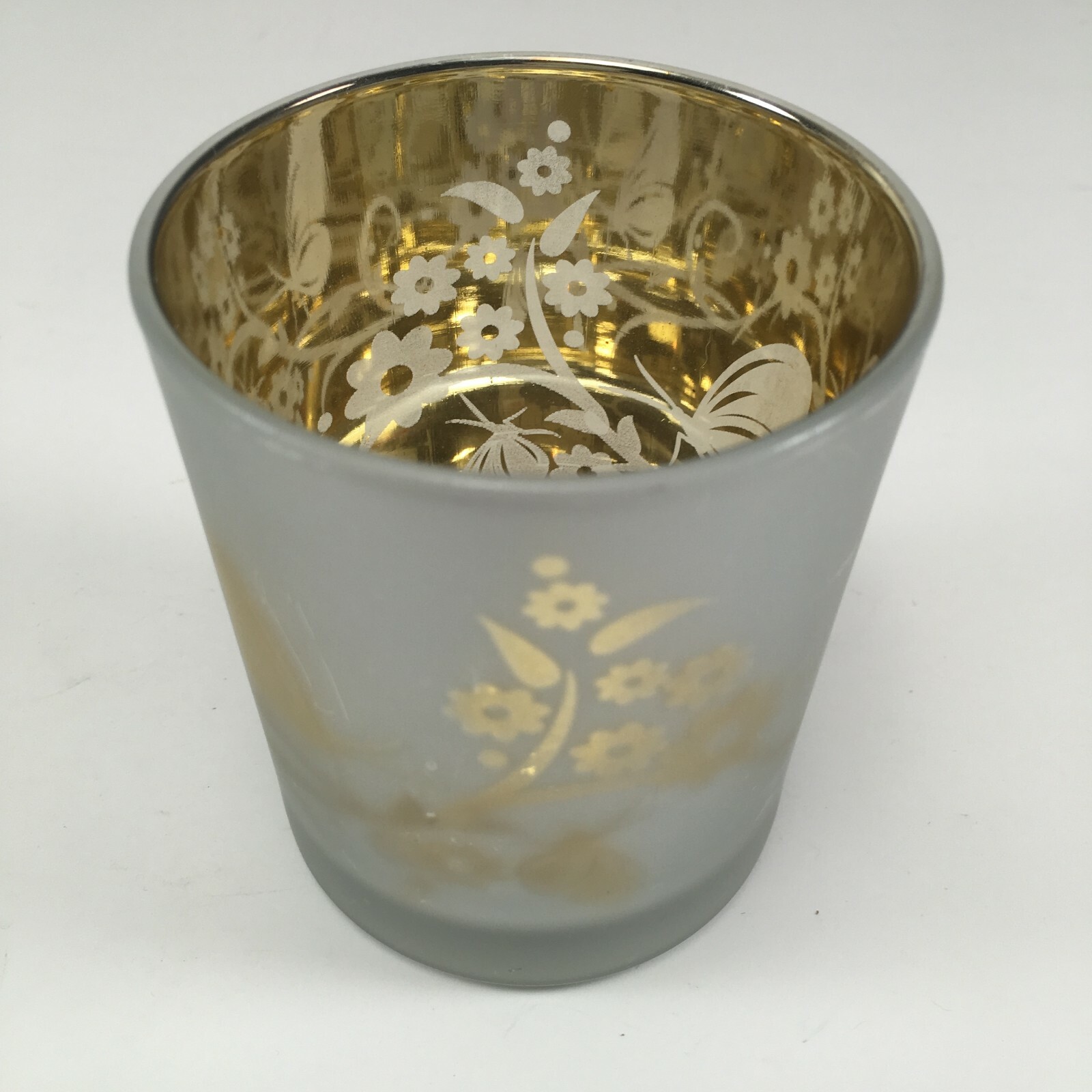 Frosted Mercury Glass Votive Tealight Holder Candle Cup Green Gold Silhouettes