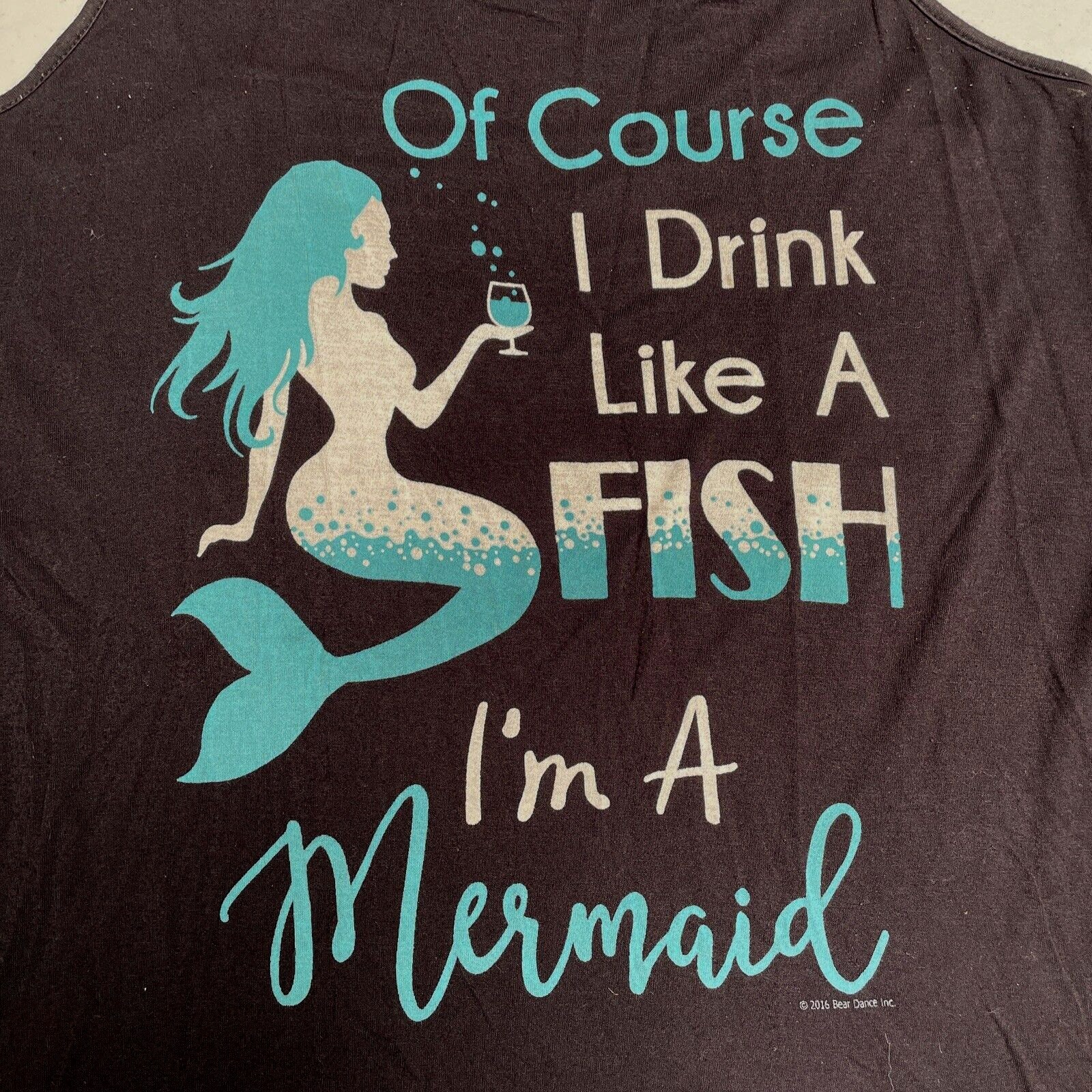 Bear Dance Mermaid Tank Size S-M Black Stretch Graphic Print Drink Like A Fish