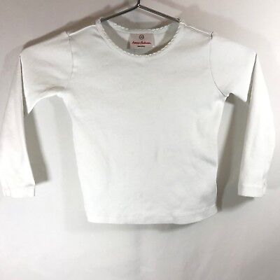 Hanna Andersson Girls White Top Size 100 long sleeve scalloped neck uniform