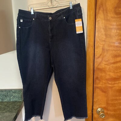 Belle Kim Gravel Denim Capris 18W True Temp Dark Wash Frayed Hem Size See Note