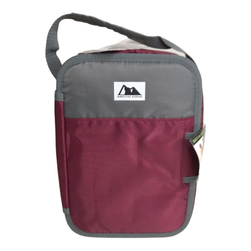 Arctic Zone Lunch Box Bag BURGUNDY GREY Insulated Zipperless Lid Built In Tray  