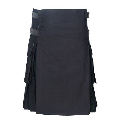 SHYNE KILTS UK Kilt Homme Coton Tartan, Sangles Cuir Hybrides - Black Watch
