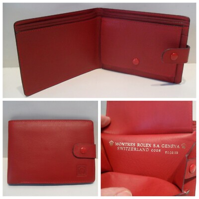 Rolex Wallet -Beautiful Authentic Rolex Leather Red Bi-Fold Wallet 60.02.03