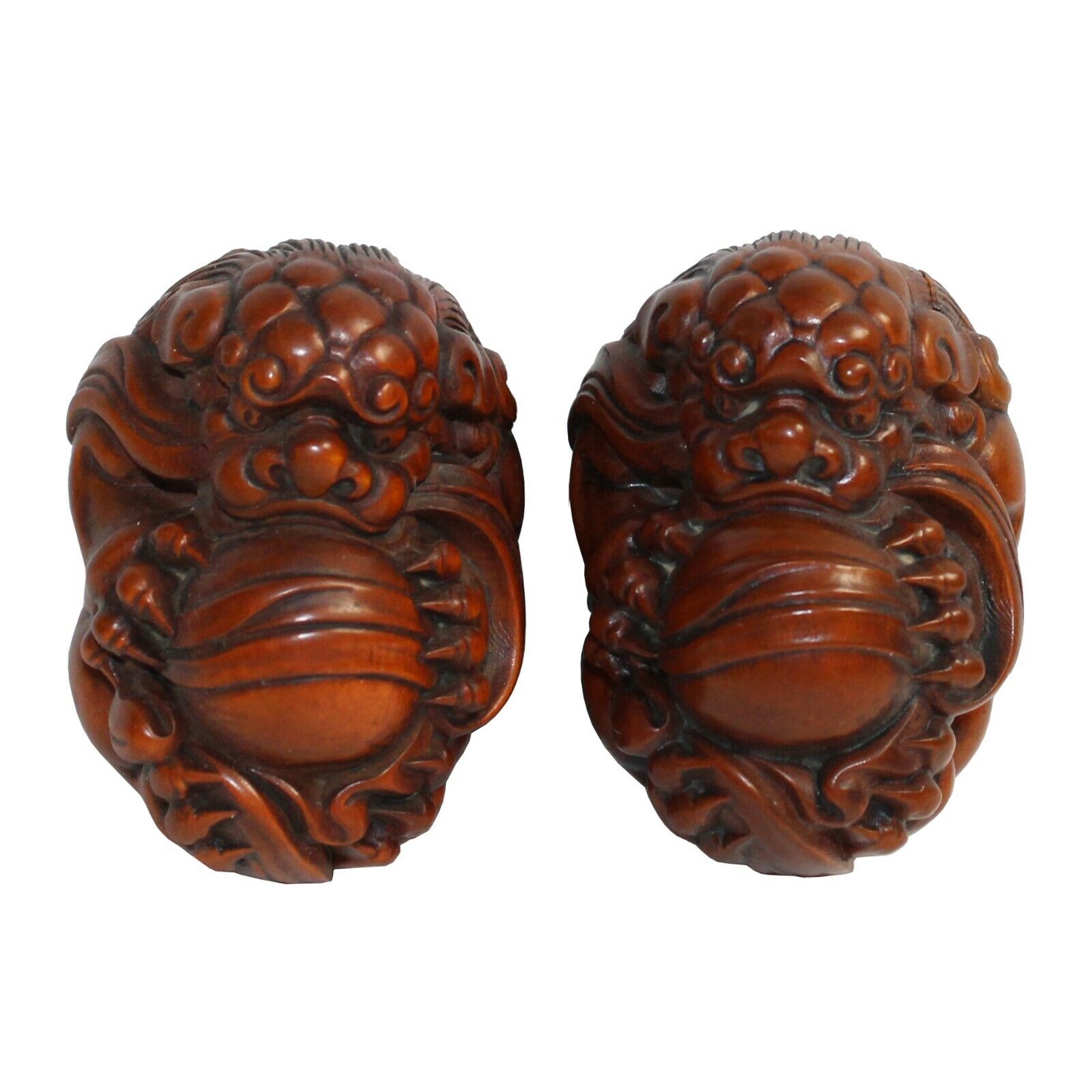 Chinese Pair Wood Carved Mini Foo Dog FengShui Figures ws298S Chinese Pair Wood Carved Mini Foo Dog FengShui Figures ws298S