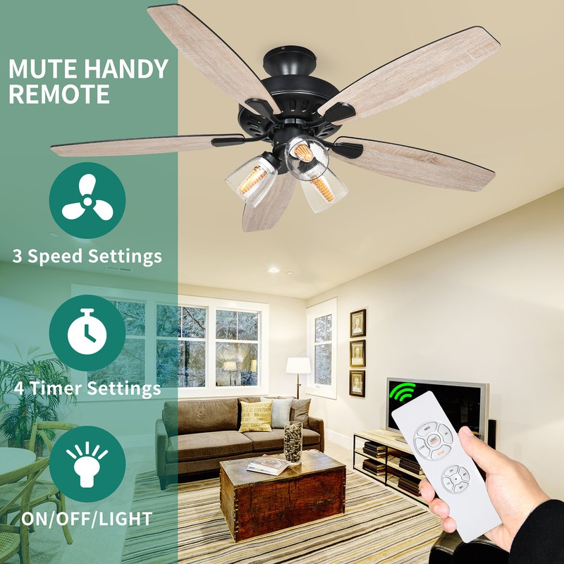 52'' Farmhouse Ceiling Fan Light with Remote Control Fan Lamp for Indoor Outdoor