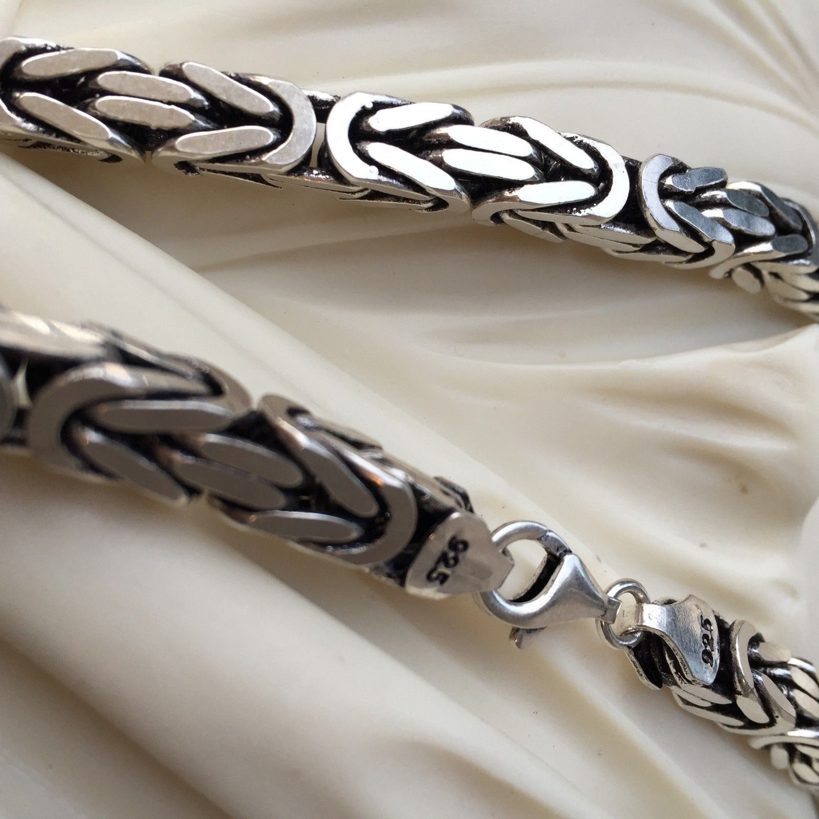 Pre-owned Handmade Mens Bali Byzantine Box Chain Necklace Oxide 377gr 28inch  In Silver