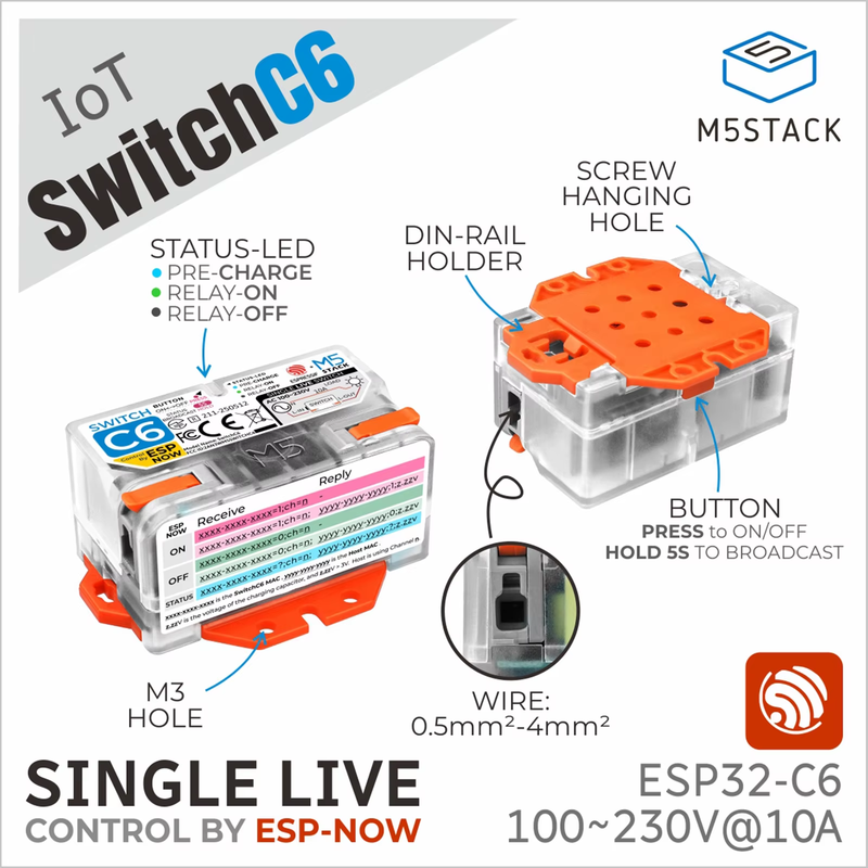 Official Single Live Wire Wi-Fi Smart Switch (ESP32-C6)