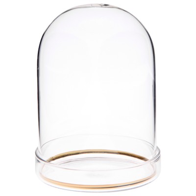 Plymor 3'' x 4'' Glass Dome Cloche with Gold Rim (Clear Glass Tray Base), 2 Pack