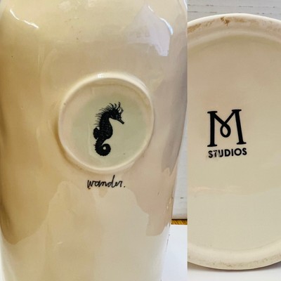 Vintage Rae Dunn M Studios Magenta Scroll Script Stamp Wander Sea Horse Canister