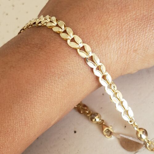 Pre-owned Handmade Womans Diamond Cut Yellow Gold Bracelet 7.5-8.25 Inches Adjustable Size 6 Mm