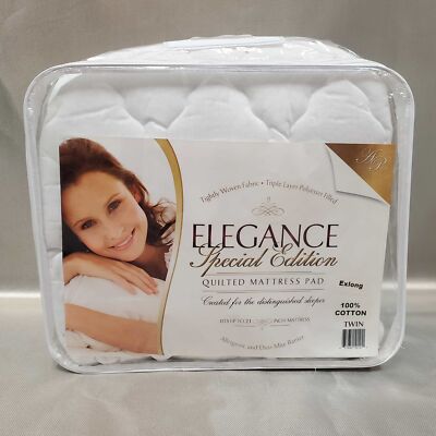 Twin XL Elegance 100% Cotton Quilted Mattress Pad, Up to 21'' Deep