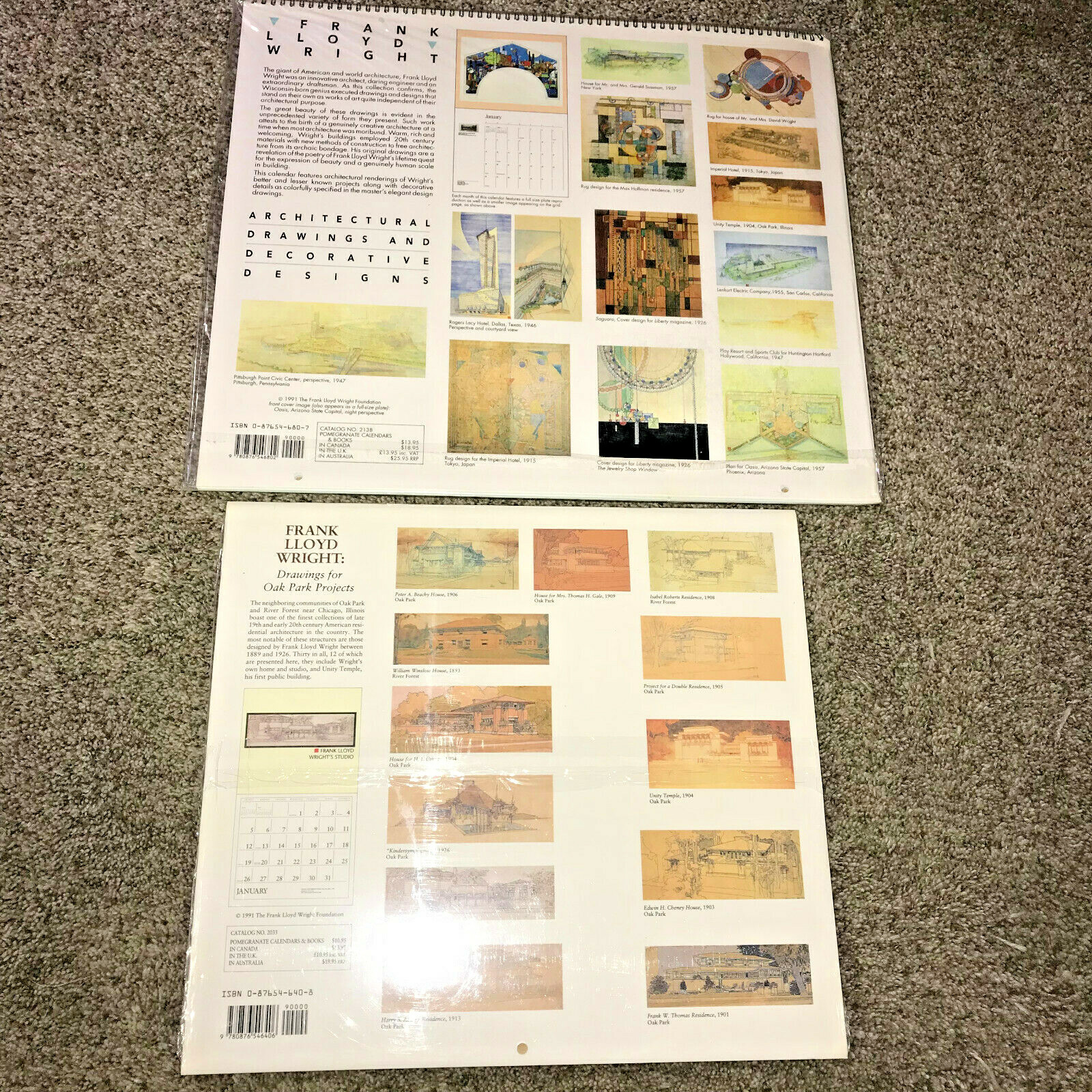 1992 FRANK LLOYD WRIGHT Calendar Lot of 2 NEW SEALED Oak Park Architec 1992 FRANK LLOYD WRIGHT Calendar Lot of 2 NEW SEALED Oak Park Architec