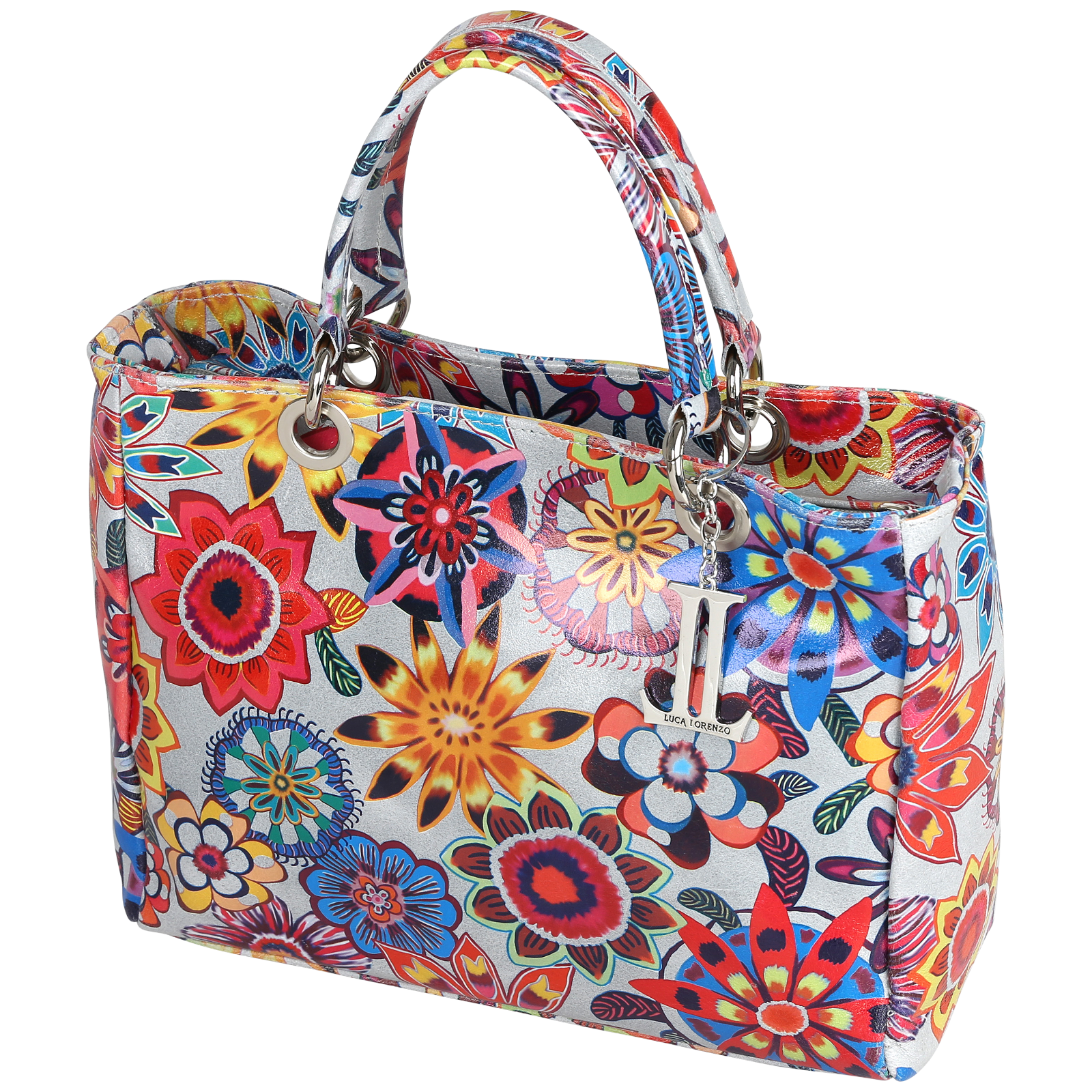 DAMEN HANDTASCHE / HENKELTASCHE AUS ECHTEM LEDER - BLUMENMUSTER | MADE IN ITALY